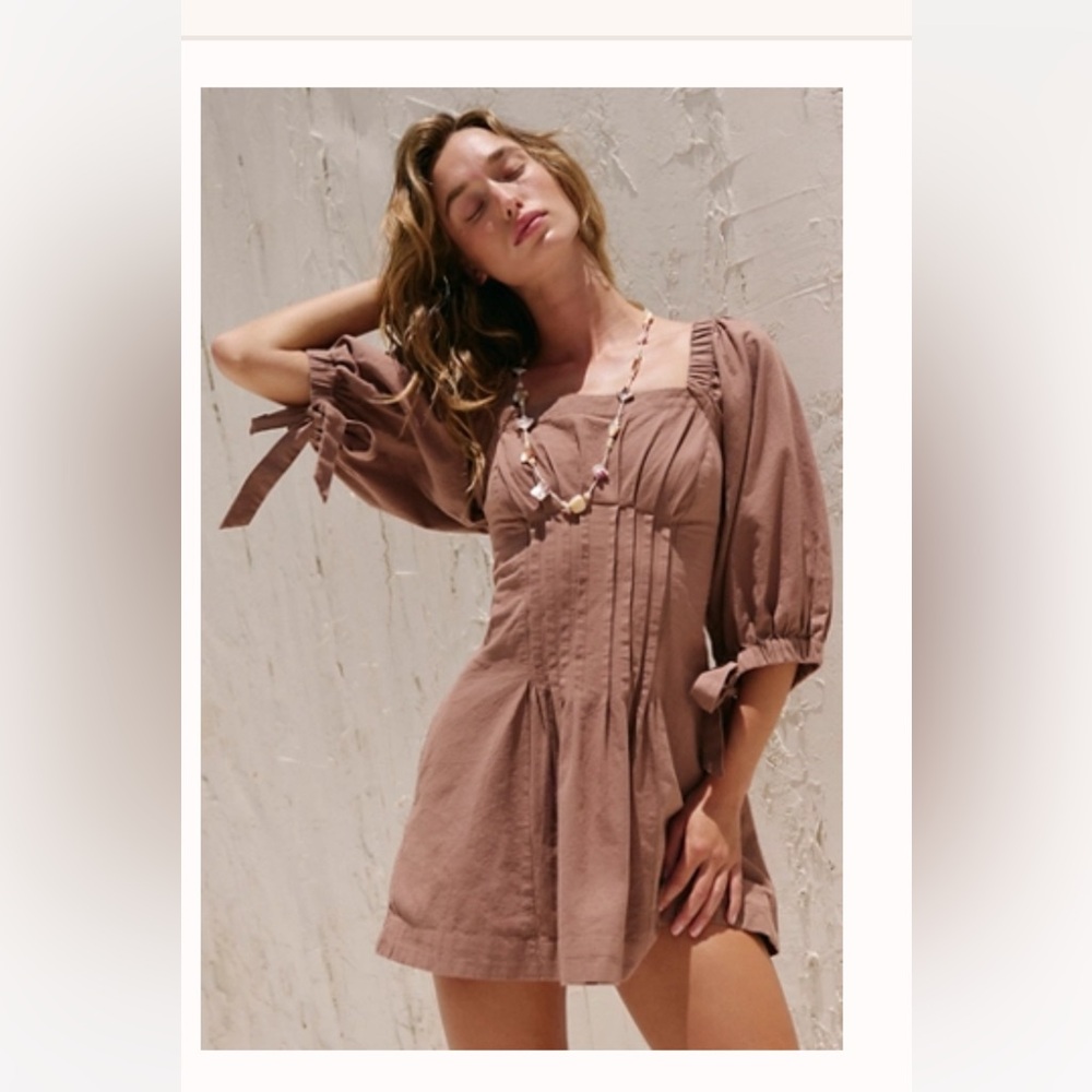 NEW WITH TAGS FP FREE PEOPLE CERISE MINI DRESS - Size Large - Color Beige Taupe
